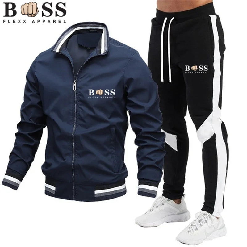 BSS FLEXX APPAREL 2024 Mens Tracksuits Men Sets Sweatshirt+sweatpants Tracksuit Zipper Stand Collar Sports Suit Jogging Fitness