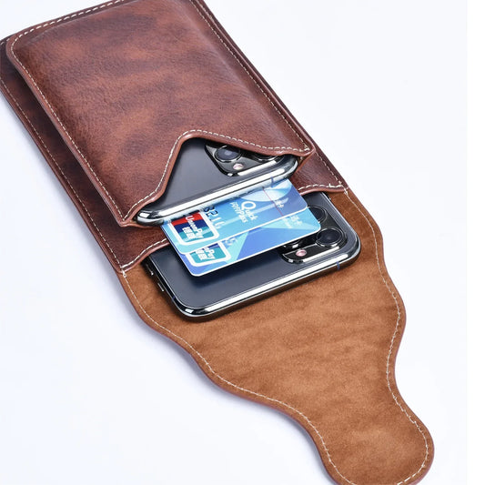 Vintage Mobile Phone Case Cover Pack Men PU Leather Waist Bag with hook clip Phone Holster Travel Hiking Cell Belt Pouch Purse